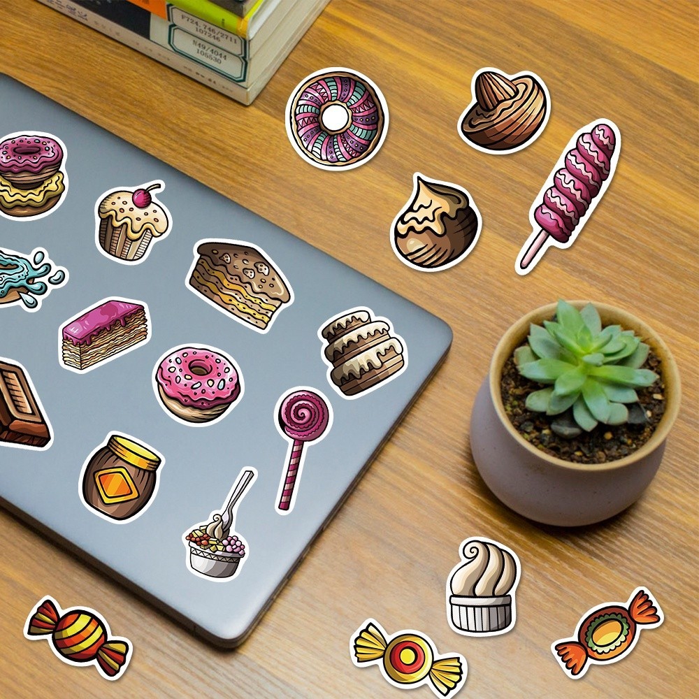 

PROMO25pcs / Set Stiker Motif Kartun Permen / dessert / Makanan Penutup Anti Air Untuk Dekorasi notebook / Buku Catatan
