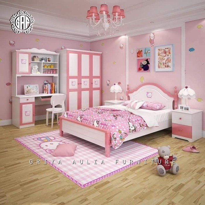 Set kamar tidur motif hello Kitty finishing duco terbaik