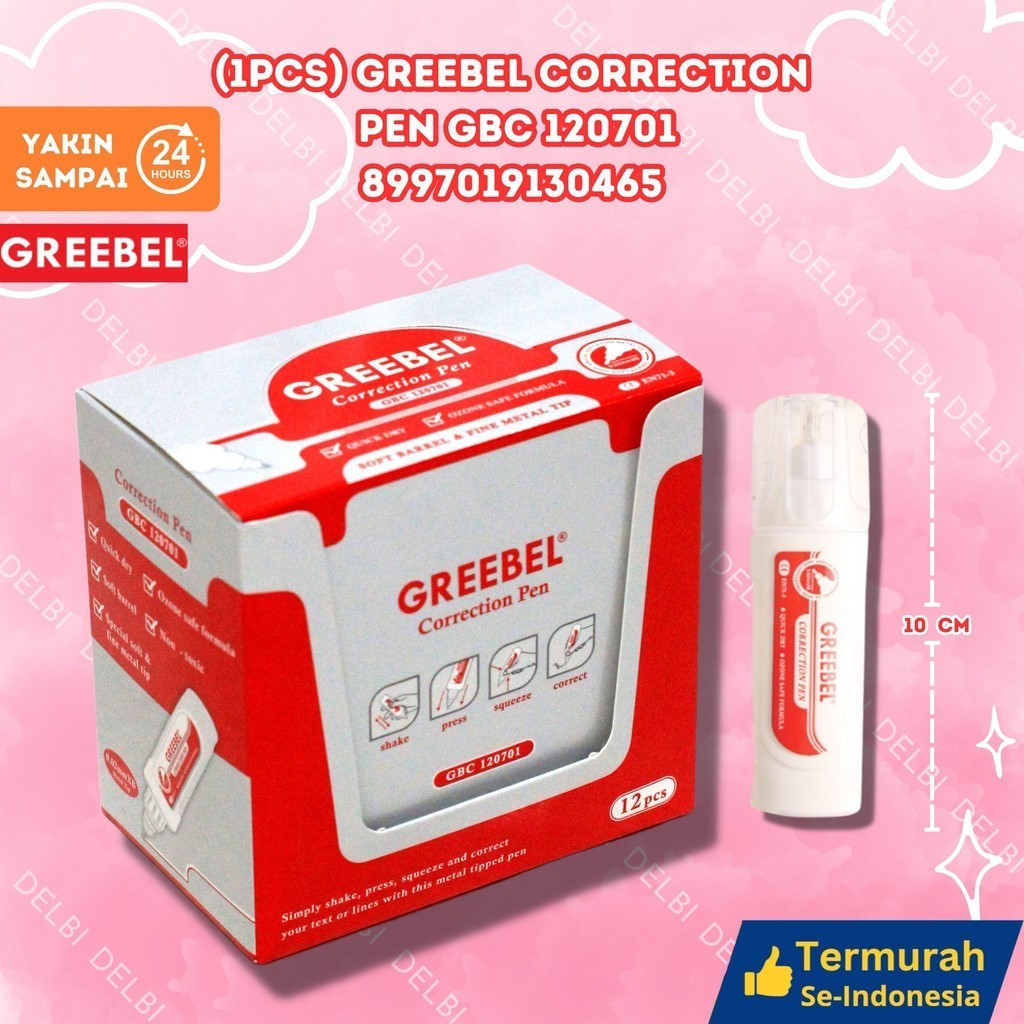 

GREEBEL CORRECTION PEN GBC 120701 (1 PCS)/ Tipex Cair / Tip X / Tipe Ex cpt kering gk bau utk atk/anak sekolah (1PCS) GREEBEL CORRECTION PEN GBC 120701