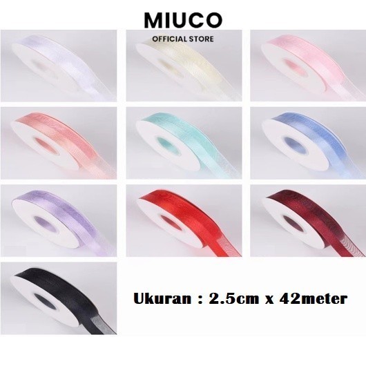 

MIUCO - PTA7 EQUAL Pita Satin Roll Motif Setangan Satin dan Transparan Modern Pita Kado 2.5cm/Pita Dekorasi Buket