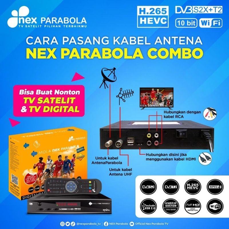 Receiver Nex Parabola DVB T-2 --- DVB S-2  Combo Kuning