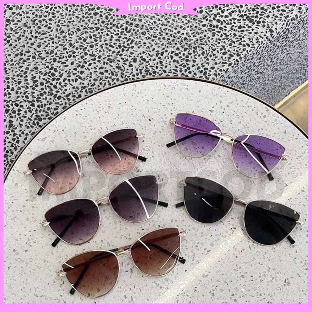 IMPORTCOD Kacamata Wanita Terbaru Model Cat Eye Lensa Tahan Sinar UV dengan Detail di Gagang Cocok U