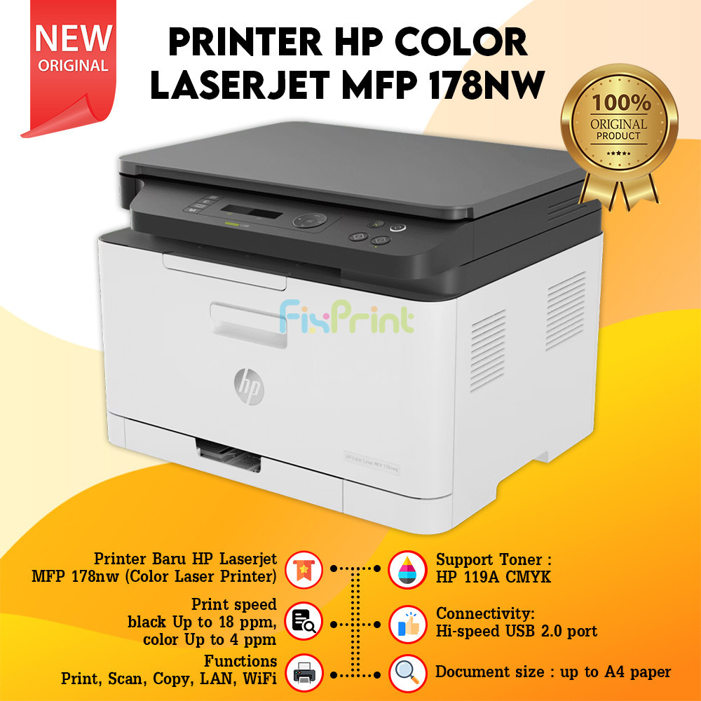 Printer Color LaserJet MFP 178nw (Print, Scan, Copy, LAN, WiFi) New
