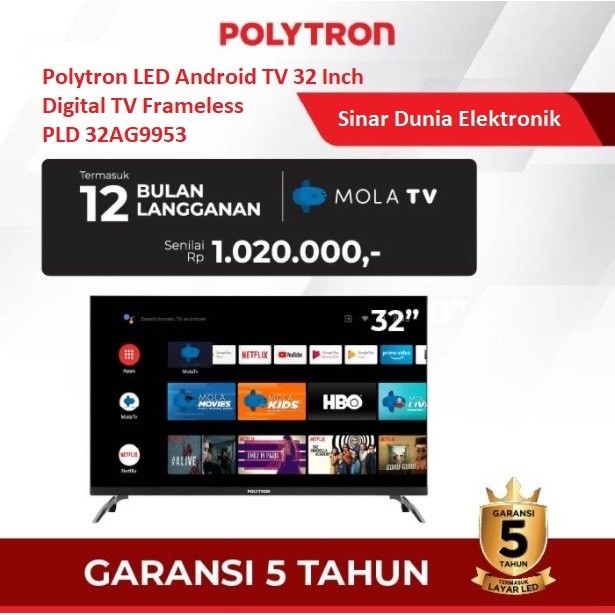 promo spesial Polytron LED Smart Android TV 32 Inch Digital Frameless PLD 32AG5759 32AG5959 32AG9953