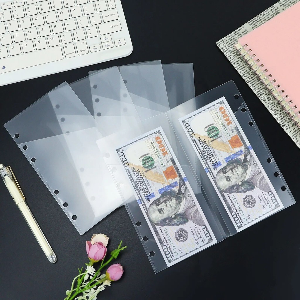 

A6 Double Pockets Binder Zipper Folders for 6 Ring Notebook Divider Page Waterproof PVC Leaf Document Filing Bag