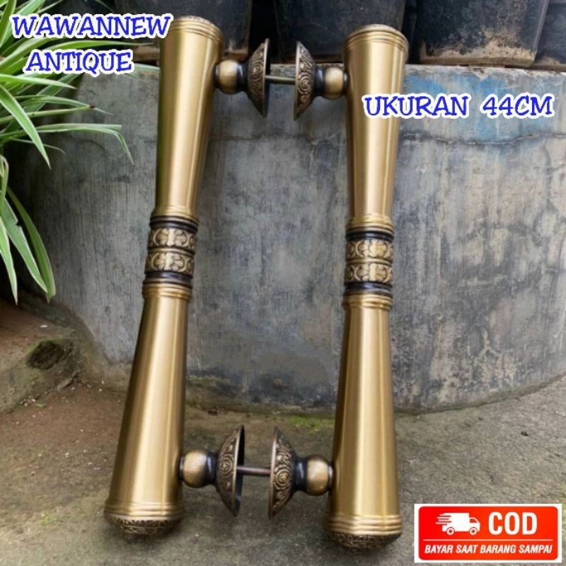 Handle Pintu Kuningan Gagang Pintu Rumah Kuningan Baut Tembus Motif Godo 44cm