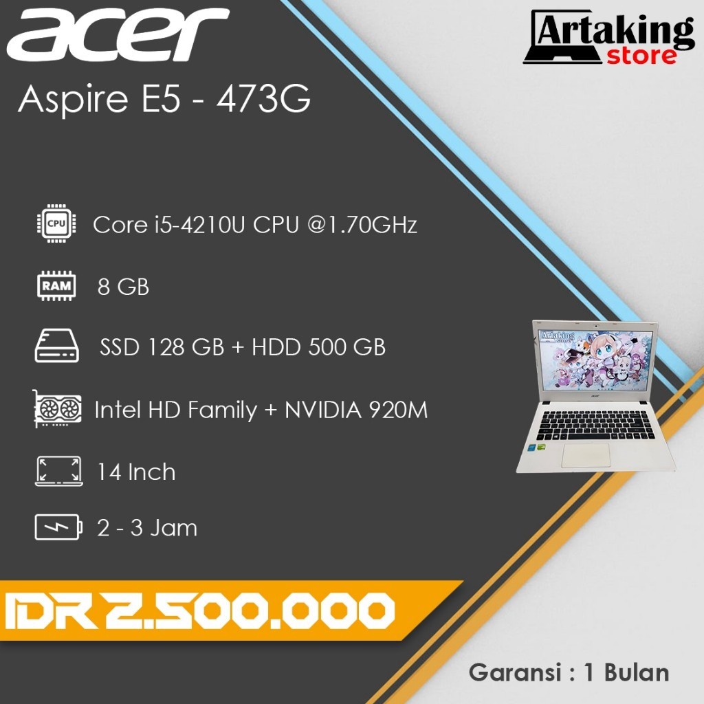 Laptop Gaming - Acer Aspire E5 - 473G - Core i5 - Ram 8 gb