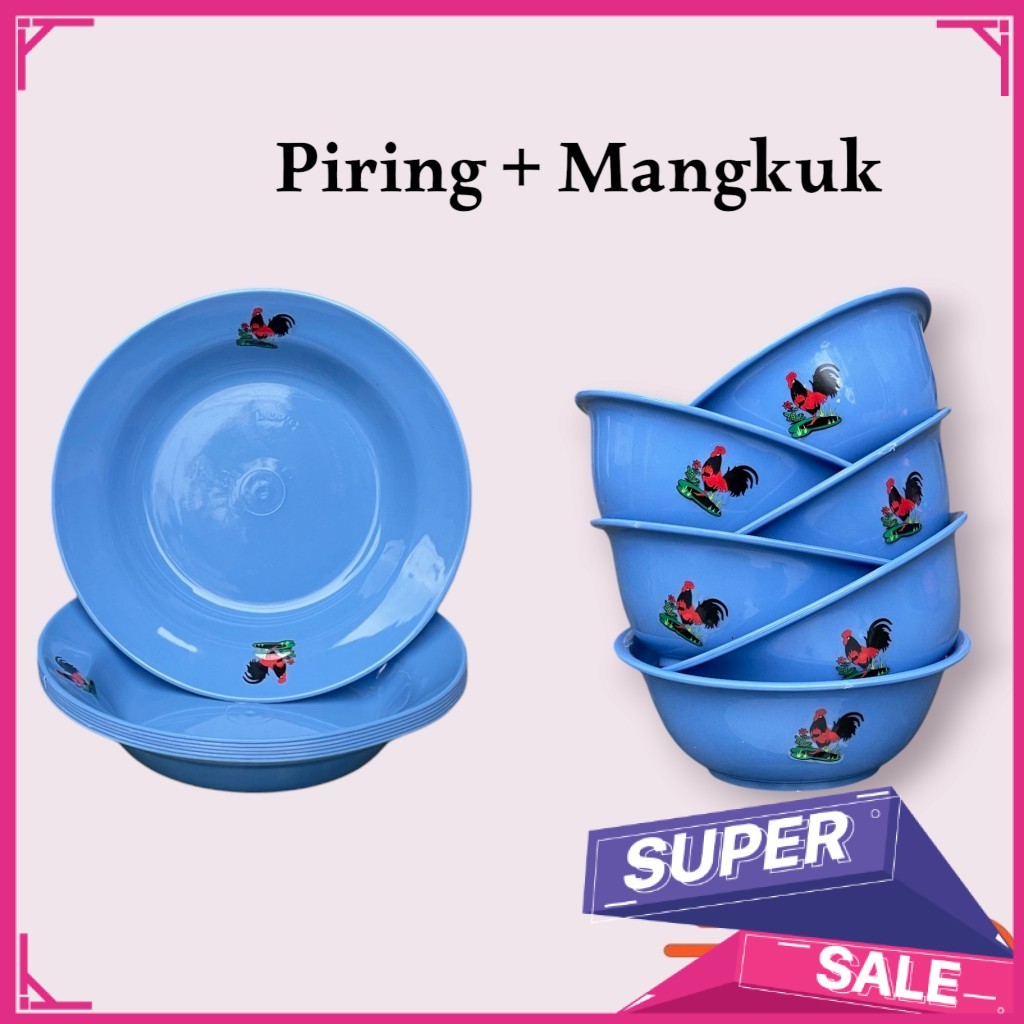 Bundle Piring + Mangkok Plastik Ayam Jago Lusinan