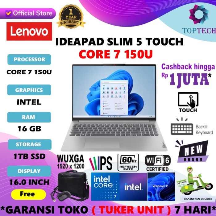 Lenovo Ideapad Slim 5 Touch Core 7 150U 16GB 1TBSSD W11 16.0 WUXGA