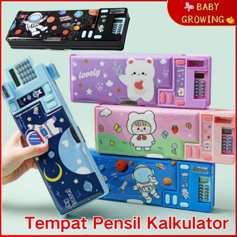 

Kotak Pensil Pop Out Kalkulator Pencil Case Tempat Pensil Unicorn Astronot Kotak penyimpanan alat tulis multifungsi mekanis