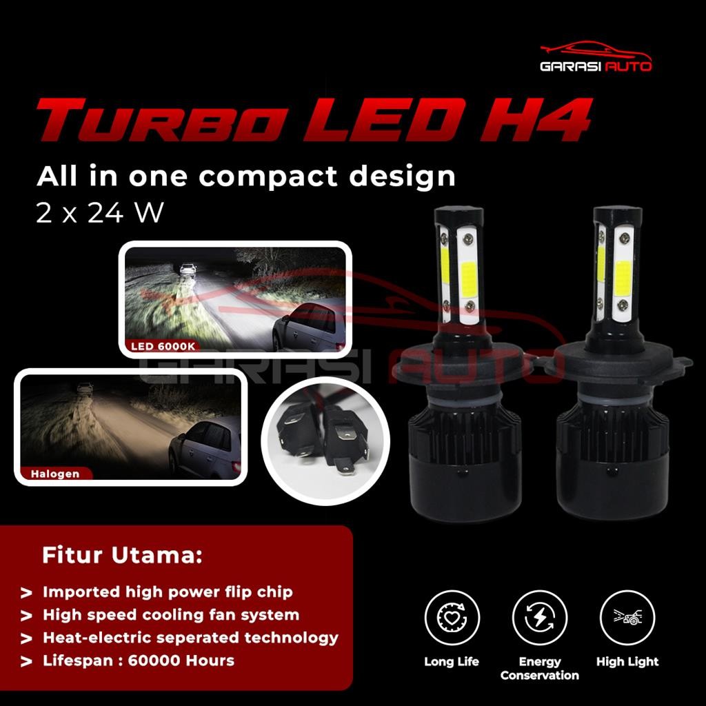 TURBO LED Lampu Utama Headlamp H4 Putih Mobil Avanza Xenia Agya Ayla Innova