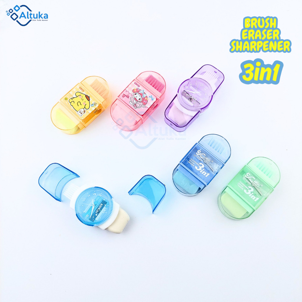 

Penghapus Pensil Shaperner Brush / Pencil Sharpener Brush Erasher 3in1 Multifungsi 1 Lubang