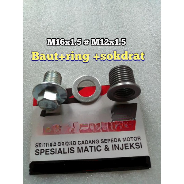 Sokdrat baut oli m16xm12 ( set lengkap baut+ring+sokdrat ) perbos baut oli m16xm12 bos baut oli set