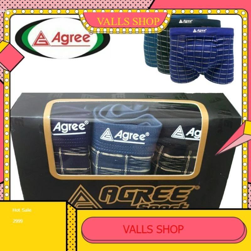 (1 Box isi 3) Celana Dalam Pria Agree Sport Boxer SEGI EMPAT M, L, XL | CD UNDERWEAR Man Boxer Brief
