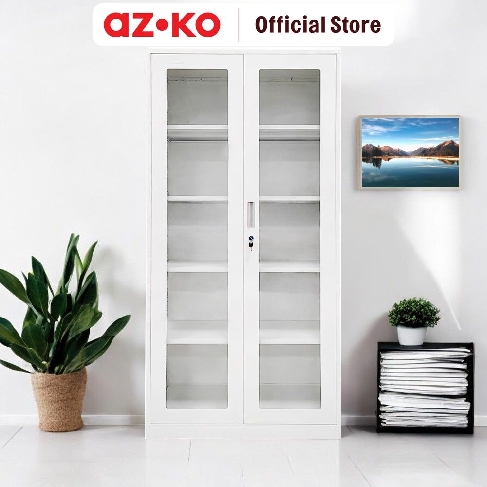 AZKO Masterspace Lemari Arsip Kantor Metal 2 Pintu Kaca - Putih File Cabinet Lemari Besi Kabinet Tem