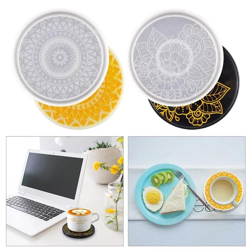 

DIY Coaster Crystal Epoxy Resin Mold Gypsum Circular Pattern Flower Placement Silicone Coaster Mold