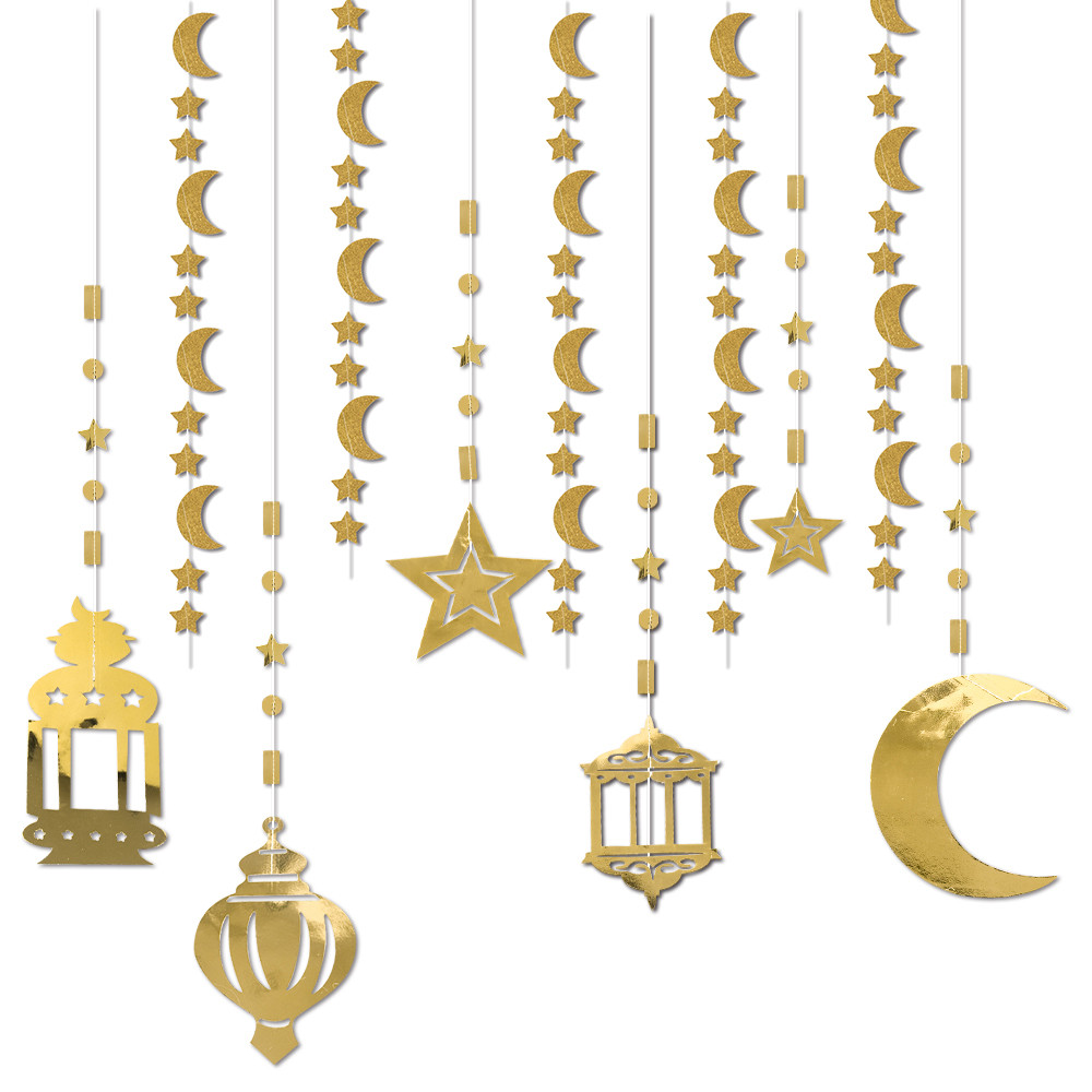 

Glitter Gold Ramadan Paper Garland Hanging Decoration Eid Mubarak Star Moon Banner Ramadan Kareem Eid-al-fitr Islamic Decoration