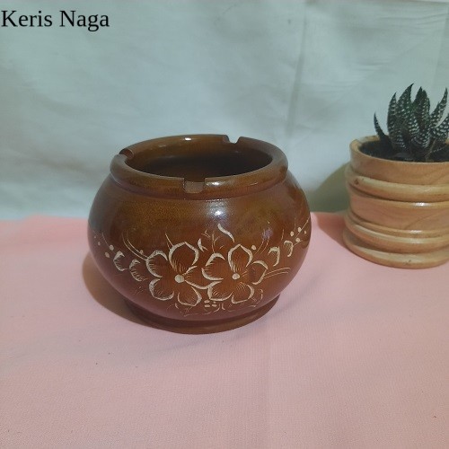 Asbak Tempat Abu Rokok Unik Model Gentong Bahan Kayu Jati Motif Ukir Dan Polos LSF10