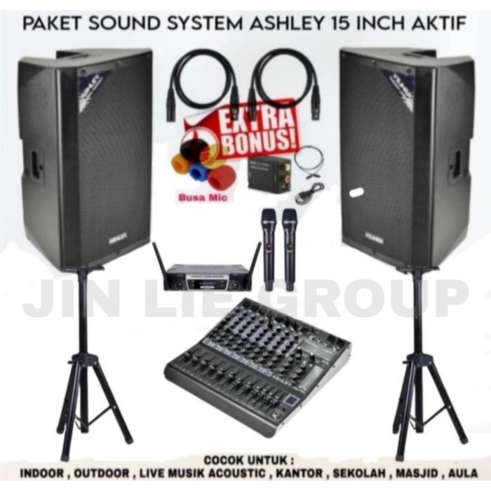 Grosir Paket Sound System Karaoke Outdoor Indoor Speaker Ashley 15 Inch Aktif (SET1)