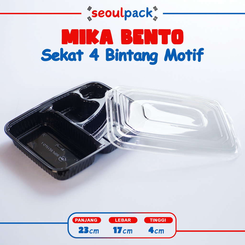 Mika Box Bento Motif Sekat 4 Bintang + Tutup (50pcs) - Bento Box, Mika Bento, Bento PET, Lunch Box B