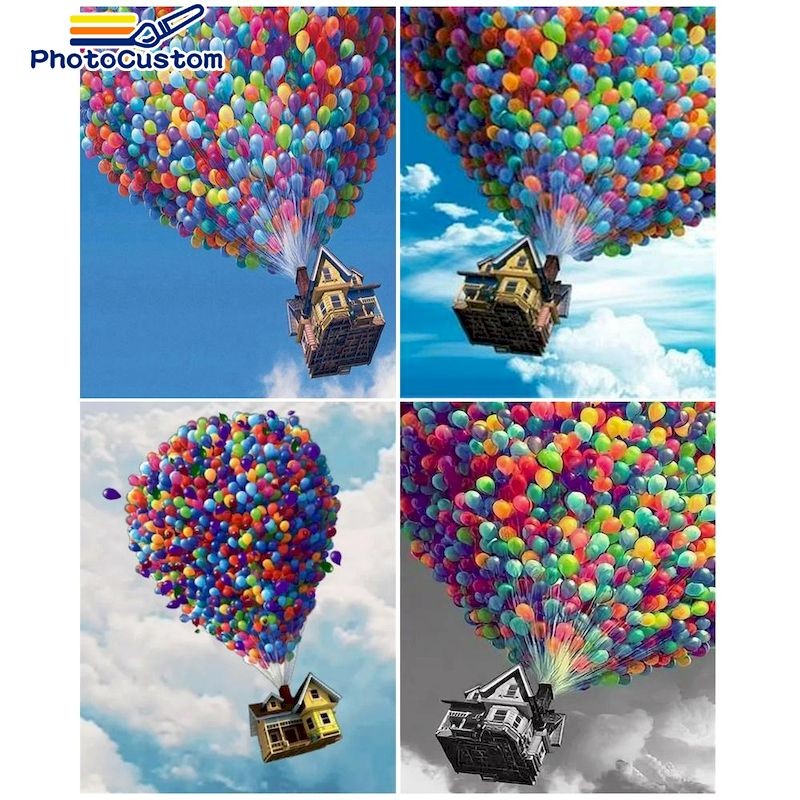 

PhotoCustom Painting By Numbers Hot air balloon Picture By Numbers Modern Handpainted Canvas Oil Painting Scenery For Home DIY F