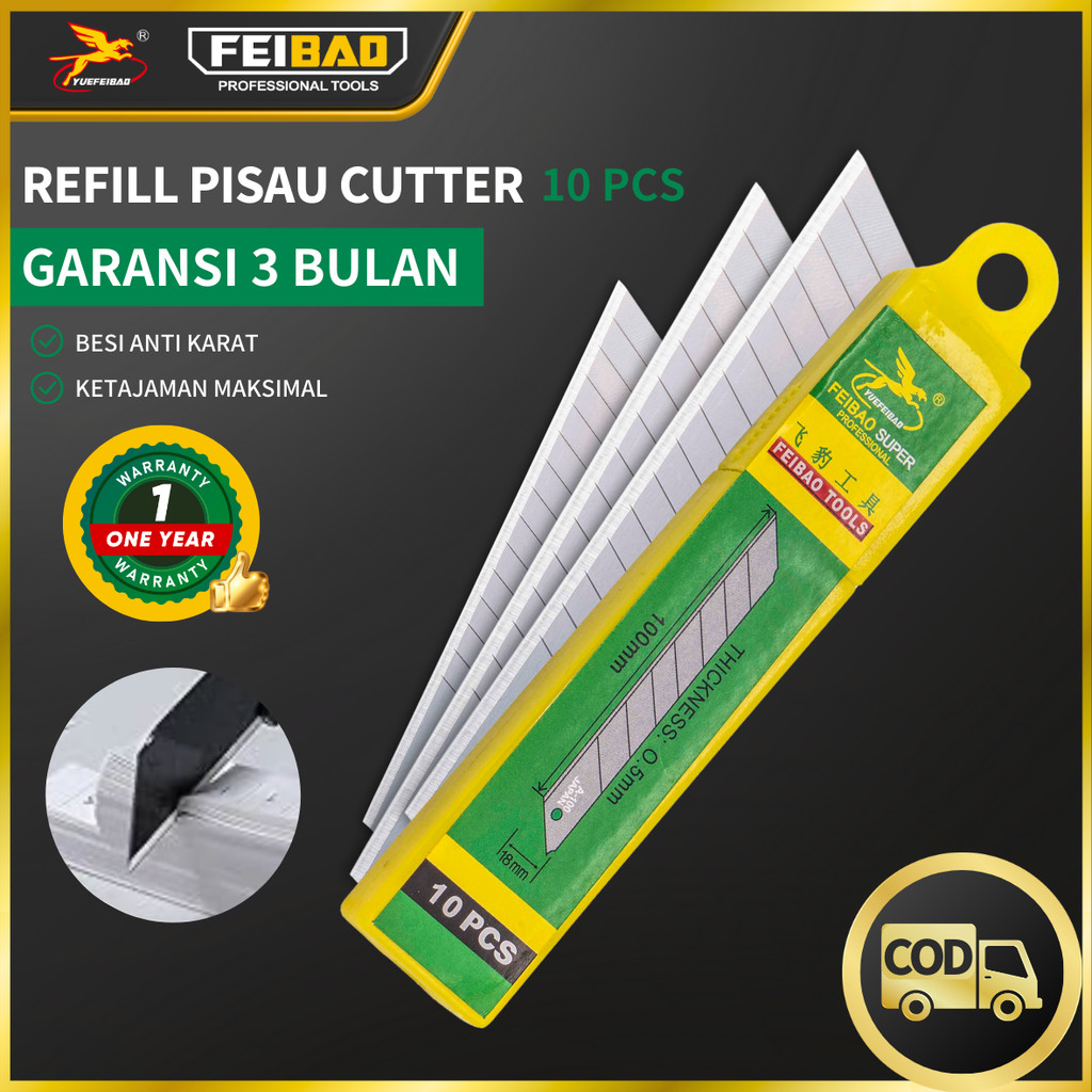 

Feibao Refil Isi Pisau Cutter / Isi Ulang Cutter / Knife Blade Refill 10 PCS / 14 Bagian / F32-0098A