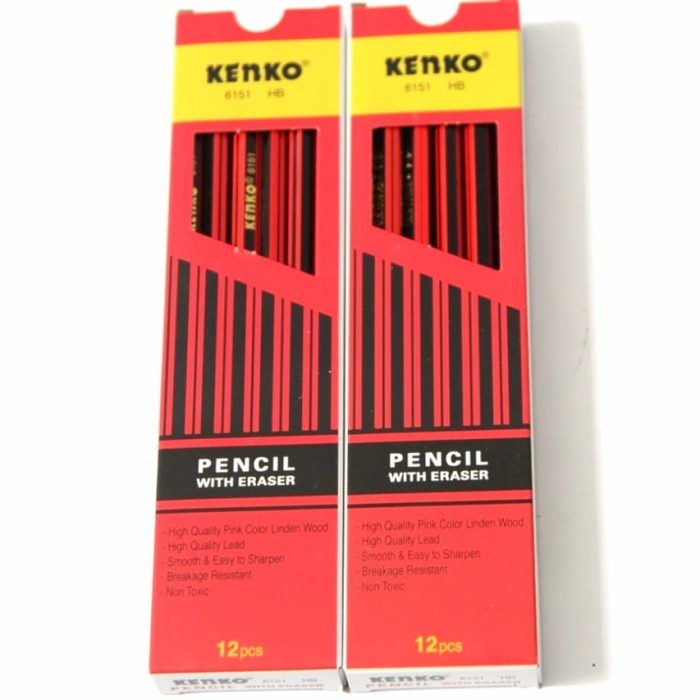 

Pensil HB 6151 HB (Merah Strip Hitam + Penghapus) KENKO
