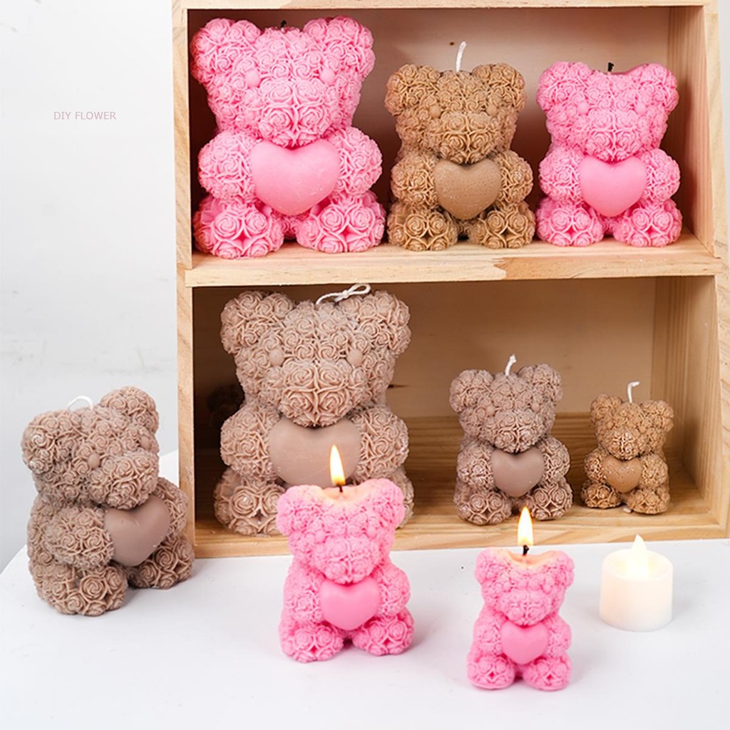

3D Bear Hug Love Silicone Candle Mold DIY Rose Bear Candle Making Supplies Handmade Soap Plaster Resin Mould Wedding Decor Gifts