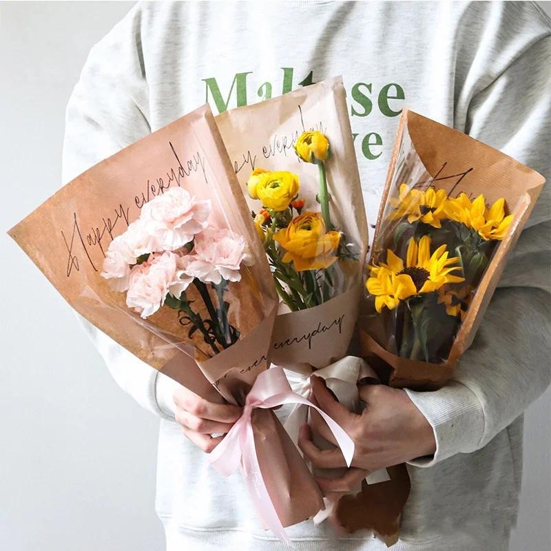 

100pcs Single Rose Sleeves Flower Wrapping Bag Bouquet Packaging Bags Clear Cellophane Floral Wrappers for Valentine's Day