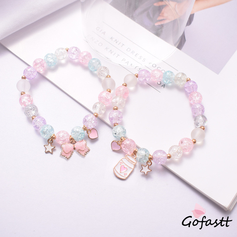 Gelang Manik-manik Popping Kartun Gelang Kristal Warna-warni Gelang Kaca Pelajar Wanita-G