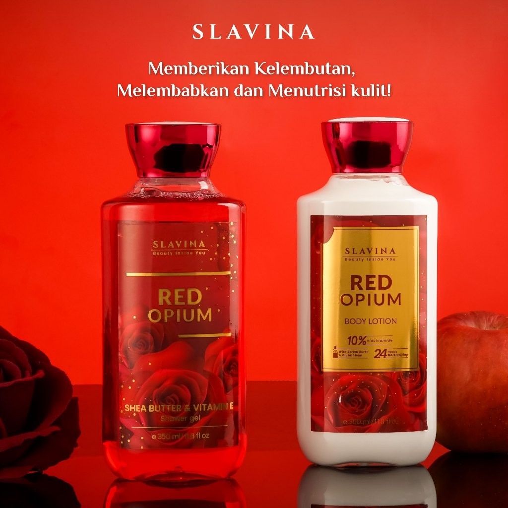 SLAVINA Body Lotion Memutihkan Red Opium Niacinamide with Serum Burst Glutathione