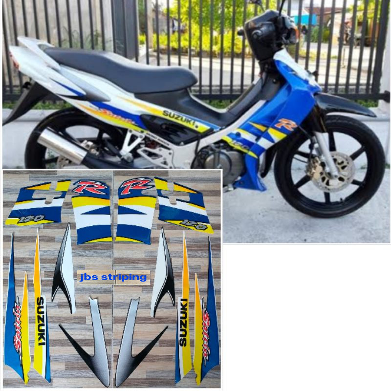stiker satria 2 tak striping Suzuki Satria biru putih tahun 2004 2005