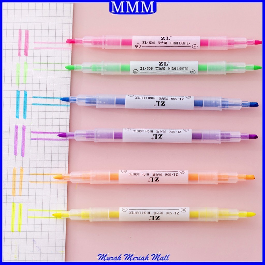 

MMM Set Highlighter Dua Sisi Warna isi 6Pcs Pen 2 sisi Diary Marker Stationery Lucu Unik Penanda Buku Warna Warni Pena Penanda Kepala Ganda 2 Arah