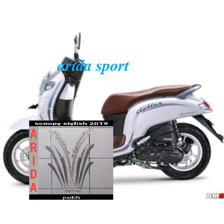 Striping stiker  honda scoopy  fi led stylish thn 2019 2020 full putih motif striping original scoop