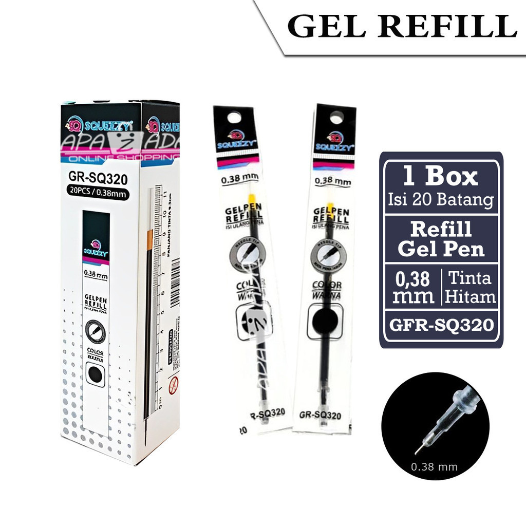 

Apazada - Isi Ulang Gel Pen Tinta Hitam 0.38mm [1 Pack - 20 Pcs] / Isi Tinta Pulpen Refill GR-SQ320