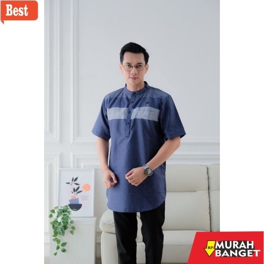 Baju muslim pria pendek- Baju Koko Kurta Lengan Pendek Katun by Ilnaaf
