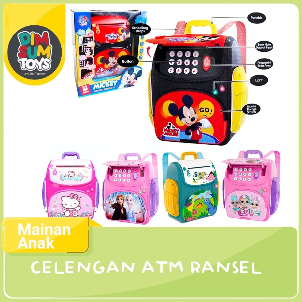 GR53WL Mainan Celengan ATM School Bag Bank Tas Ransel Mickey Mouse Frozen Dino LOL