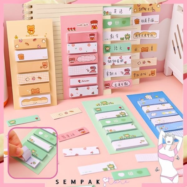 

k5351 Sticky Notes Lucu 6IN1 Tempelan Kertas Catatan 120 Lembar Notes Kertas Tempel Karakter Bear Frog Girl Pembatas Buku Cute Imut Penanda Buku Memo Stick Stationery Memo Pad Convenience Cute 6 IN 1 dov