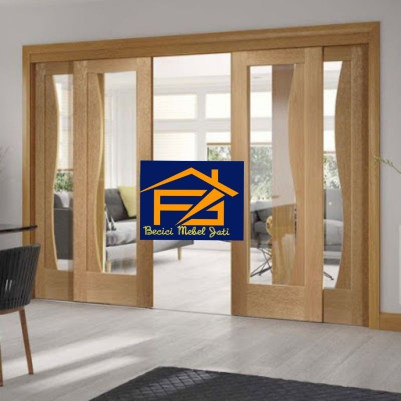 promo Pintu kaca sliding 2 bahan kayu jati