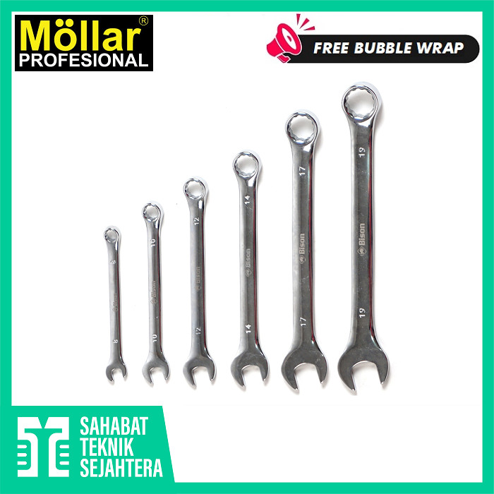 BISON Kunci Ring Pas 8 10 12 14 17 19 mm Satuan Eceran Chrome Vanadium Combination Ringpas Wrench