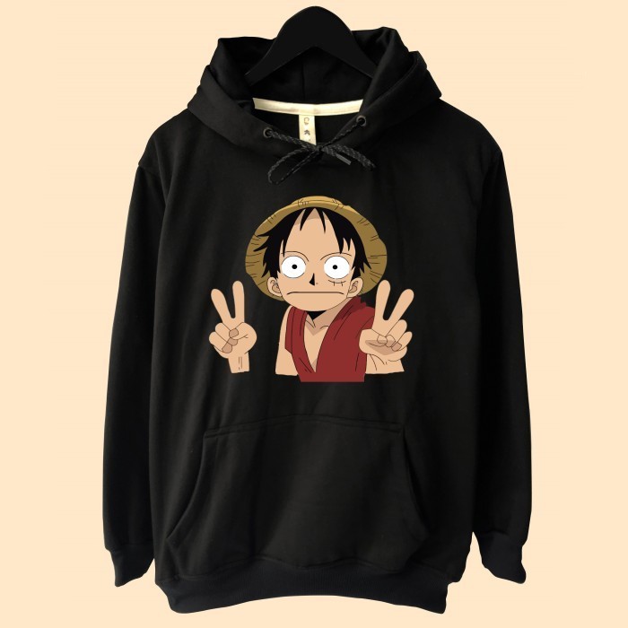 Jaket Hoodie One Piece Luffy Funny Face Peace