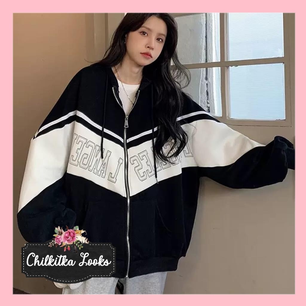 CHILKITKA LOOKS FASHION CEWEK JACKET HOODIE WANITA IMPORT/ FASHION JACKET TWOTONE ZIPPER