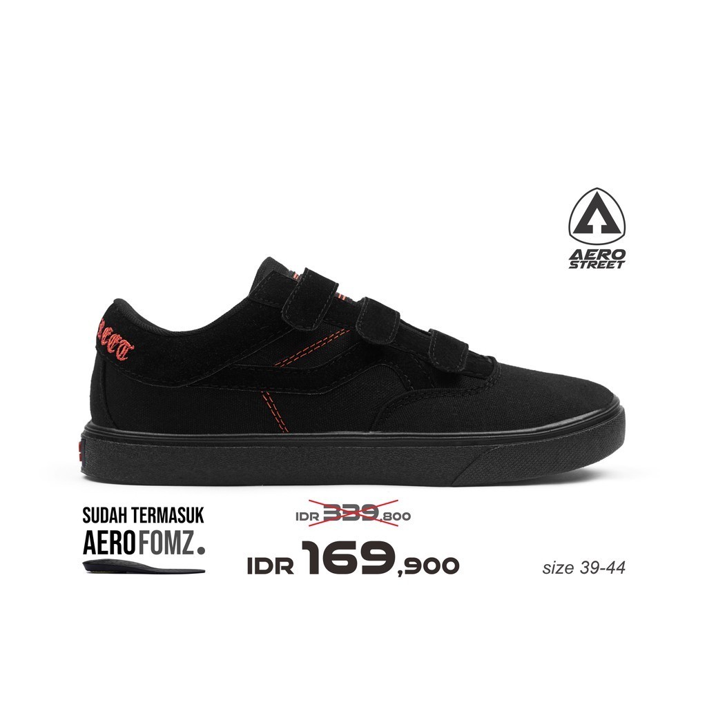 Aerostreet 39-44 Massive Low Costa Hitam Hitam Oranye - Sepatu Sneakers Casual