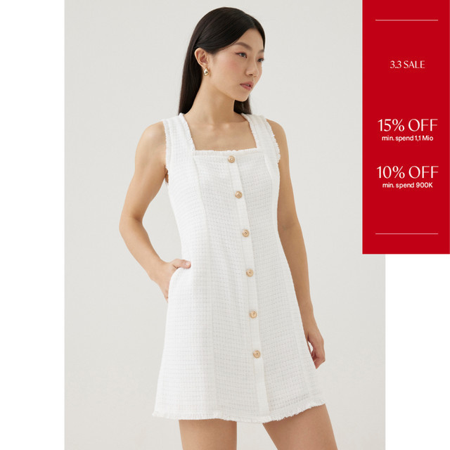 Love, Bonito - Dress Wanita - Letty Tweed Shift Mini Dress - White - XL