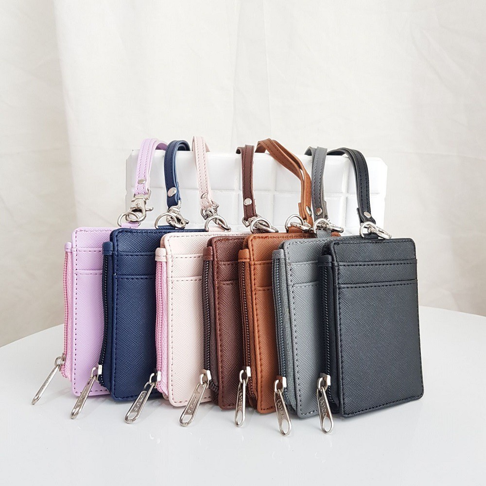 

WIOLLA Dompet Kartu Lanyard | Lanyard Resleting Name Tag | ID Card Holder Zipper Termurah PU Leather | Dompet Kartu Lanyard