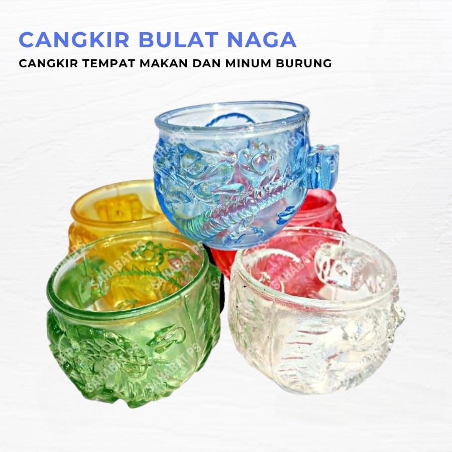 Cepuk Burung Bulat Ukir Naga Transparan Isi 2