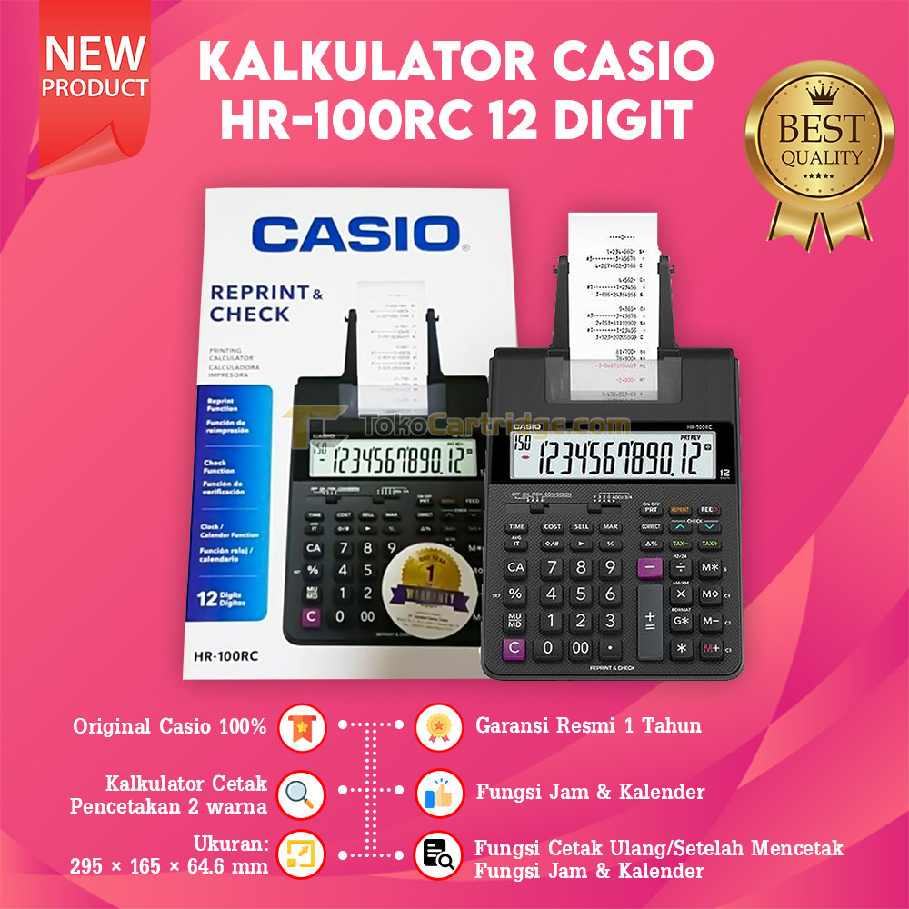 

Calculator Printing Casio HR-100RC 12 Digit Kalkulator Cetak Struk New