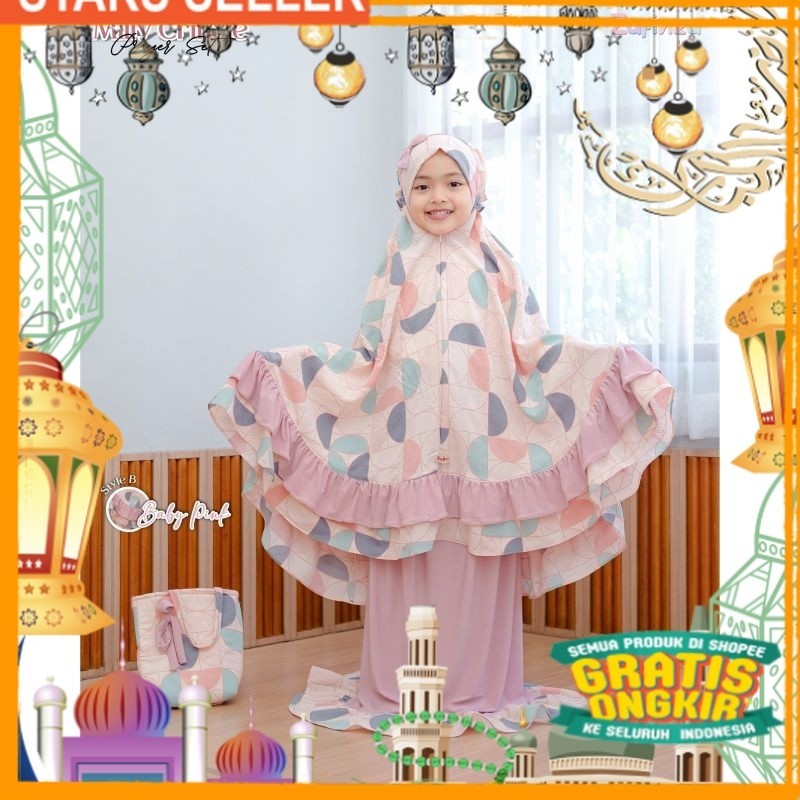 (PRE ORDER) NEW MILLY CRINCLE PRAYER SET | MUKENA ANAK | MUKENA COUPLE LEBARAN 2024/ Pink Dusty Fant