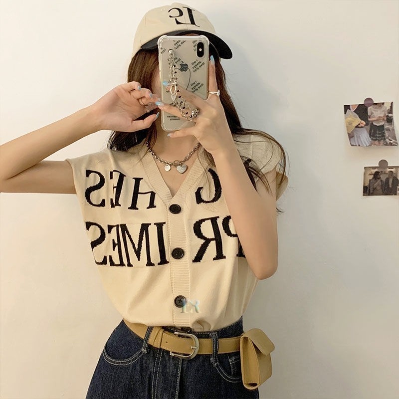 Oversize Rompi Vest Rajut Lokal Premium Full Kancing Tanpa Lengan Casual Model Wanita Dewasa Korea K