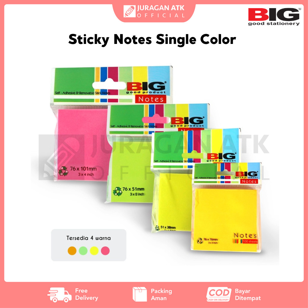 

Sticky Notes BIG Single Color / Pembatas Penanda 1 Warna BIG